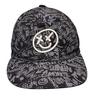 Smiley Face Hat Cap Snap Back Black Gray Graffiti All Over Print Embroidered